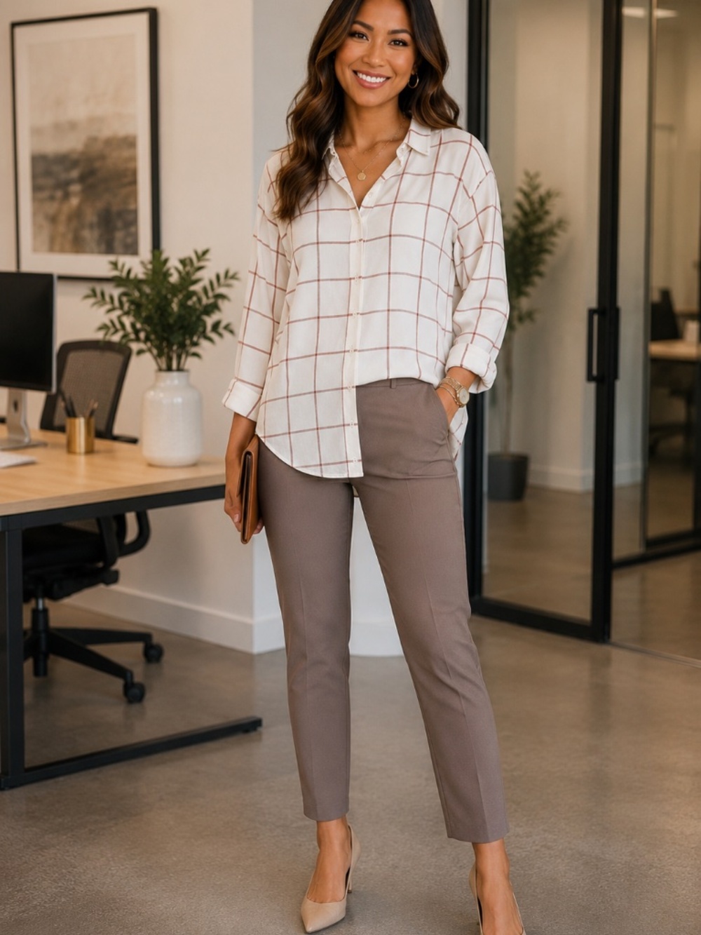{LOFT} Hi-Lo Plaid Blouse
